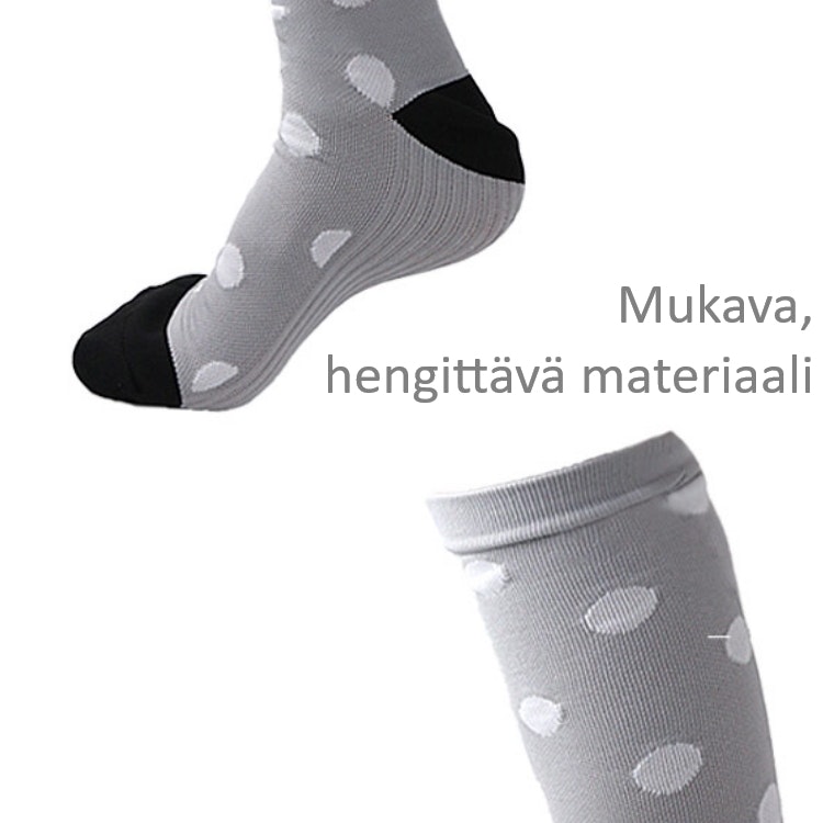 Tukisukat, harmaat, valkoiset pisteet, luokka 1, 15-21mmHg