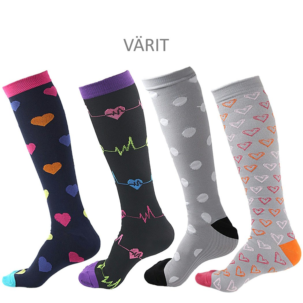 Tukisukat, harmaat, valkoiset pisteet, luokka 1, 15-21mmHg