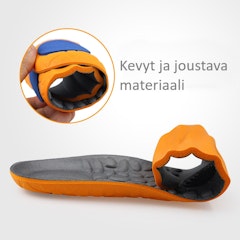 Pohjalliset, erittäin joustava, iskunvaimennus kantapäähän ja etujalkaan, hieronta, vaahtomuovi