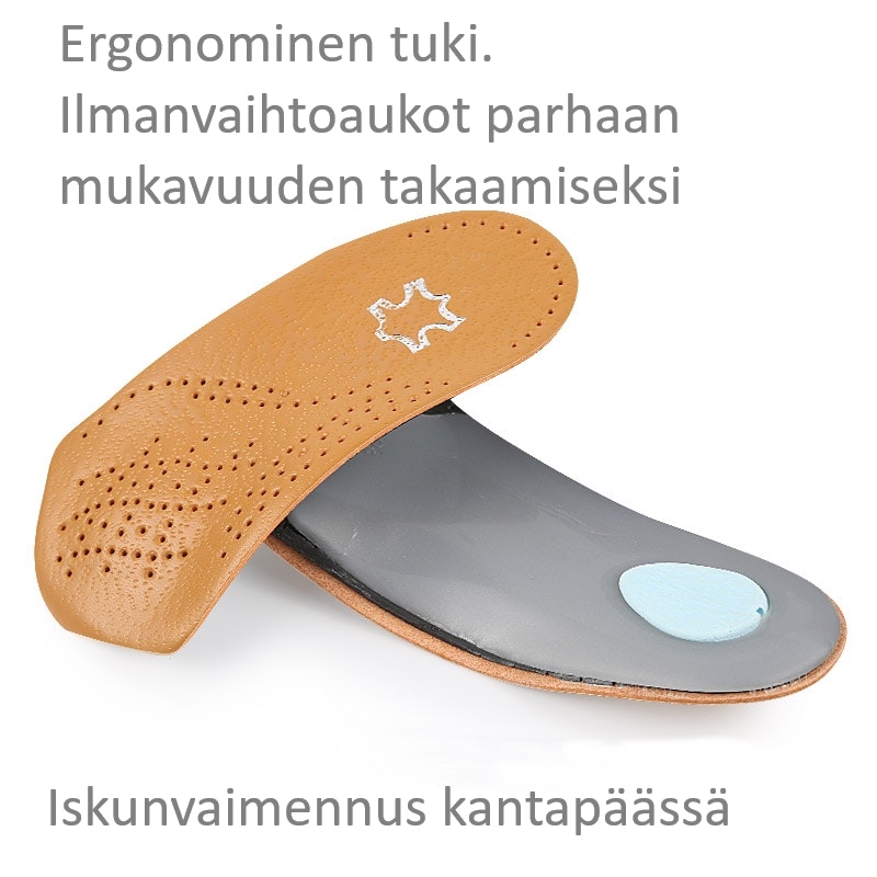 Puolipohjalliset kaarituki, iskunvaimennus kantapäähän, nahkaa
