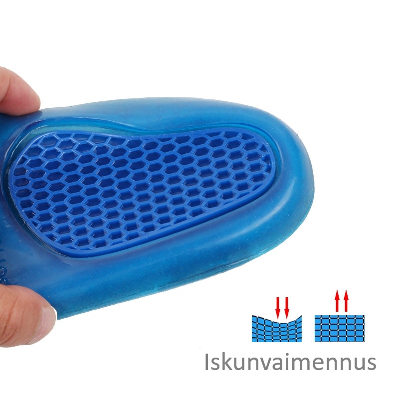 Pohjalliset 3/4, iskunvaimennus, suojaa kantapään kannoilta, jalkaholvin tuki, geeli