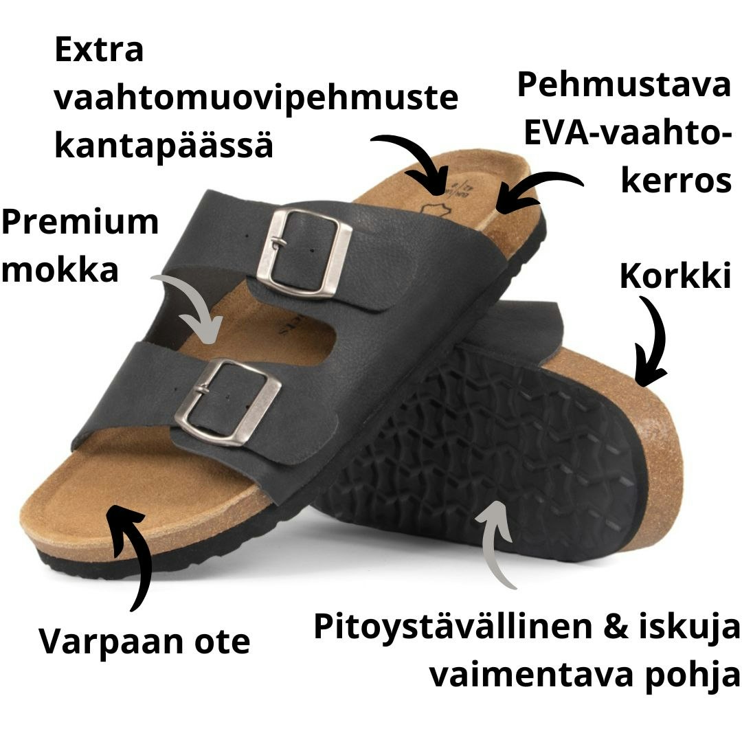 Biosandaalit herra jalkarikas korkkipohja, MUSTAA