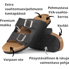 Biosandaalit herra jalkarikas korkkipohja, MUSTAA
