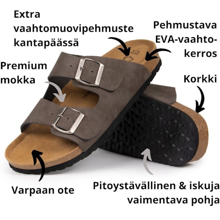 Biosandaalit herra jalkarikas korkkipohja, HARMAA