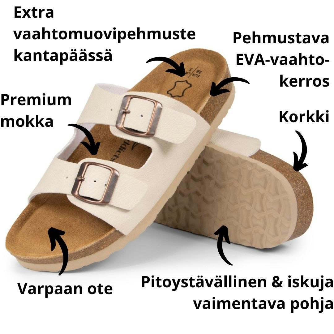Biosandaalit nainen jalkarikas korkkipohja, LUONNONVALKOINEN