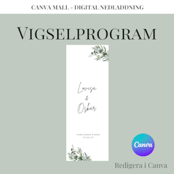 Bröllop - Vigselprogram Stående Blomma (Canva Mall)