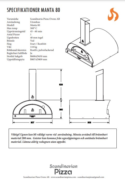 Manta 80 vedeldad pizzaugn från Sverige