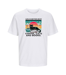 T-shirt  Unisex - Life is better with coffe cats and books