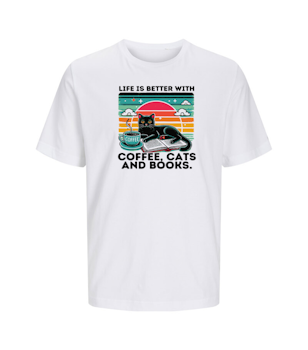 T-shirt  Unisex - Life is better with coffe cats and books
