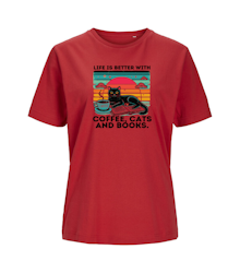 T-shirt  Dam- Life is better with coffe cats and books