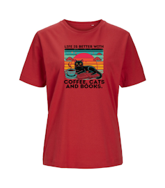 T-shirt  Dam- Life is better with coffe cats and books