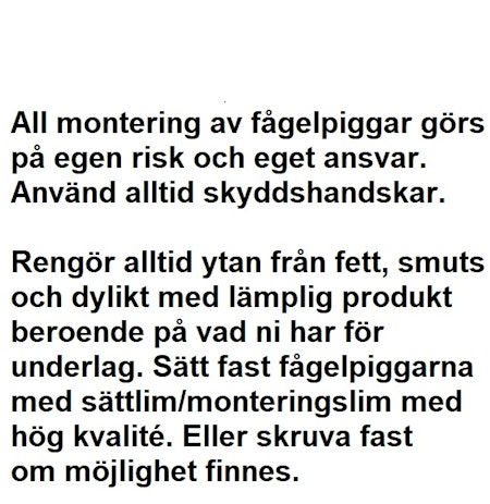 Fågelpiggar i 100 % plast. 1 meter. Ni väljer färg