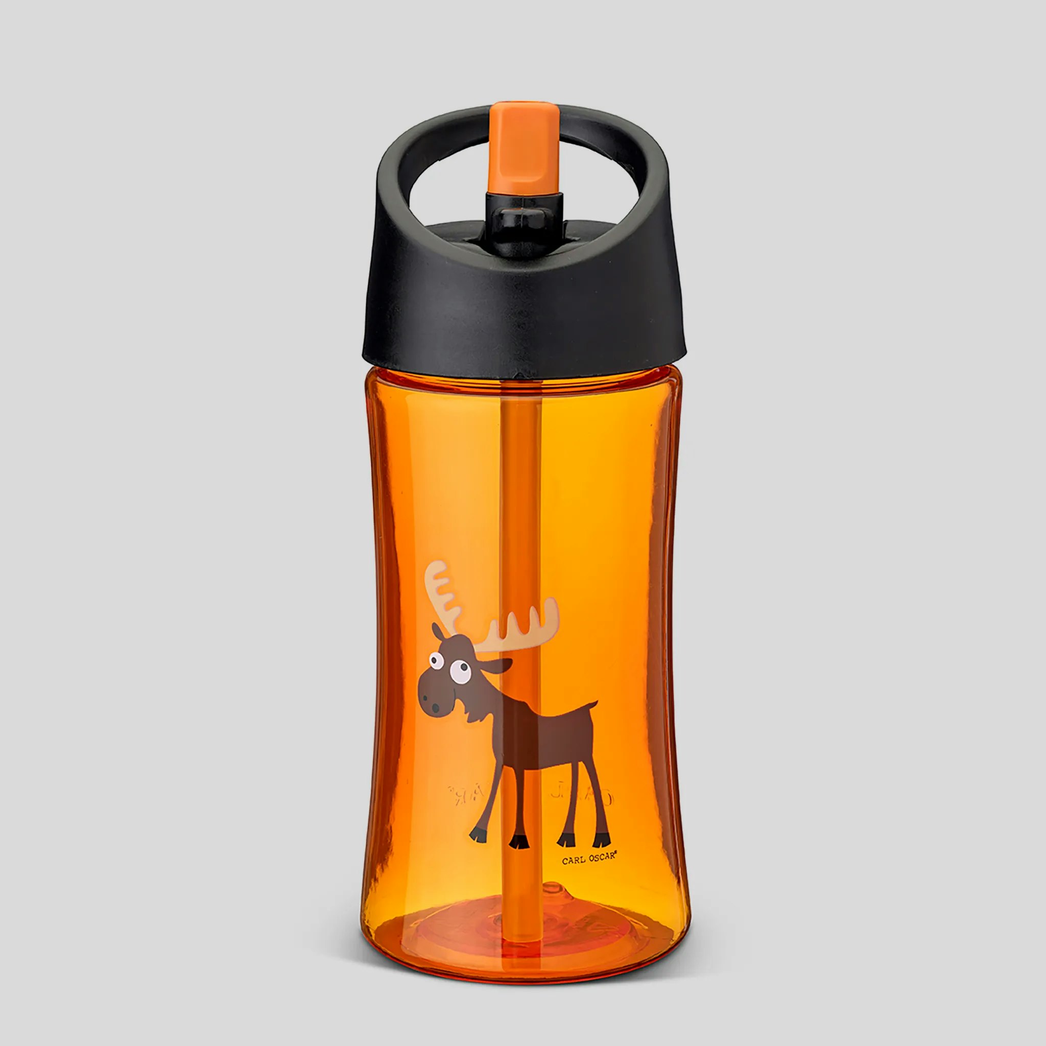 Orange vattenflaska till barn med motiv älg från Carl Oscar