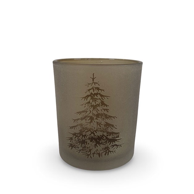 Ljusbrun liten och mellan ljuslykta i glas med mönster