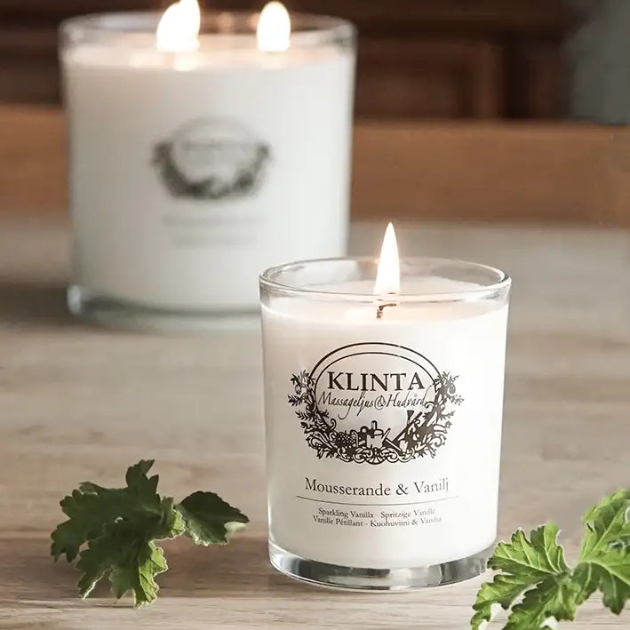klinta doftljus vegetabiliskt mousserande vanilj massageljus