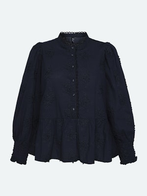 Blus med fina detaljer, marinblå