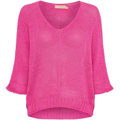 glesstickad tröja v-ringad 3/4 pingvinärm onesize cerise