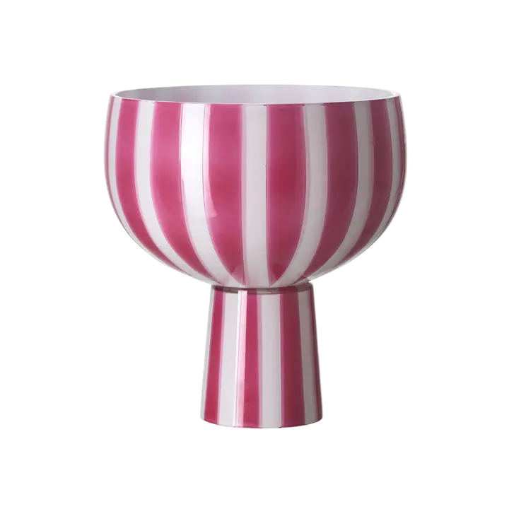 rosa vit trendig randig glasskål på fot affari