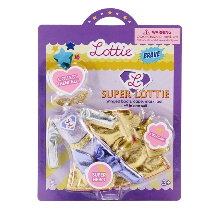 Tillbehör till Lottie-dockorna, superhjältedräft inklusive mantel mask och skor från varumärket Lottie (Super Lottie).