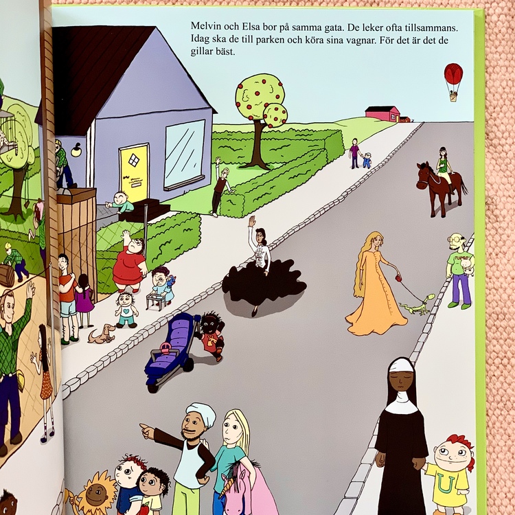 Bilderboken Melvin, Elsa & krokodilia, en inkluderande barnbok där mörkhyade barn är representerade. Rolig barnbok för barn från 3 år.