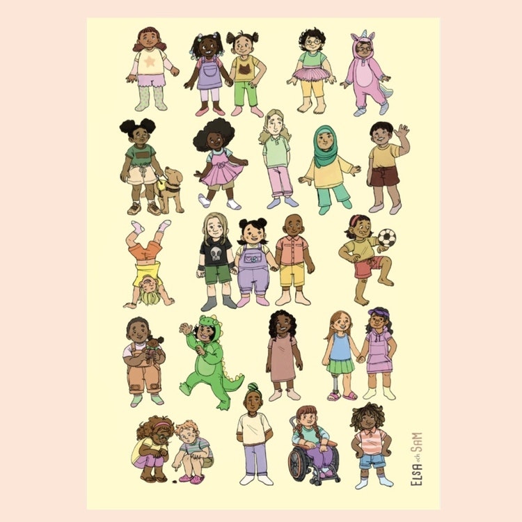 Poster Happy Kids! Gele achtergrond (50x70 cm)