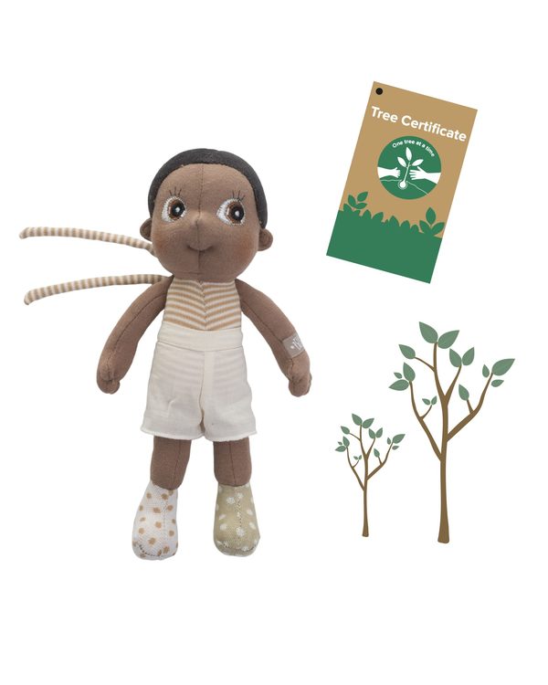 Mini Ecobuds Basil. Mjuk docka i ekologisk bomull, perfekt docka både för bebisar och äldre barn. Handgjord docka från Rubens Barn.
