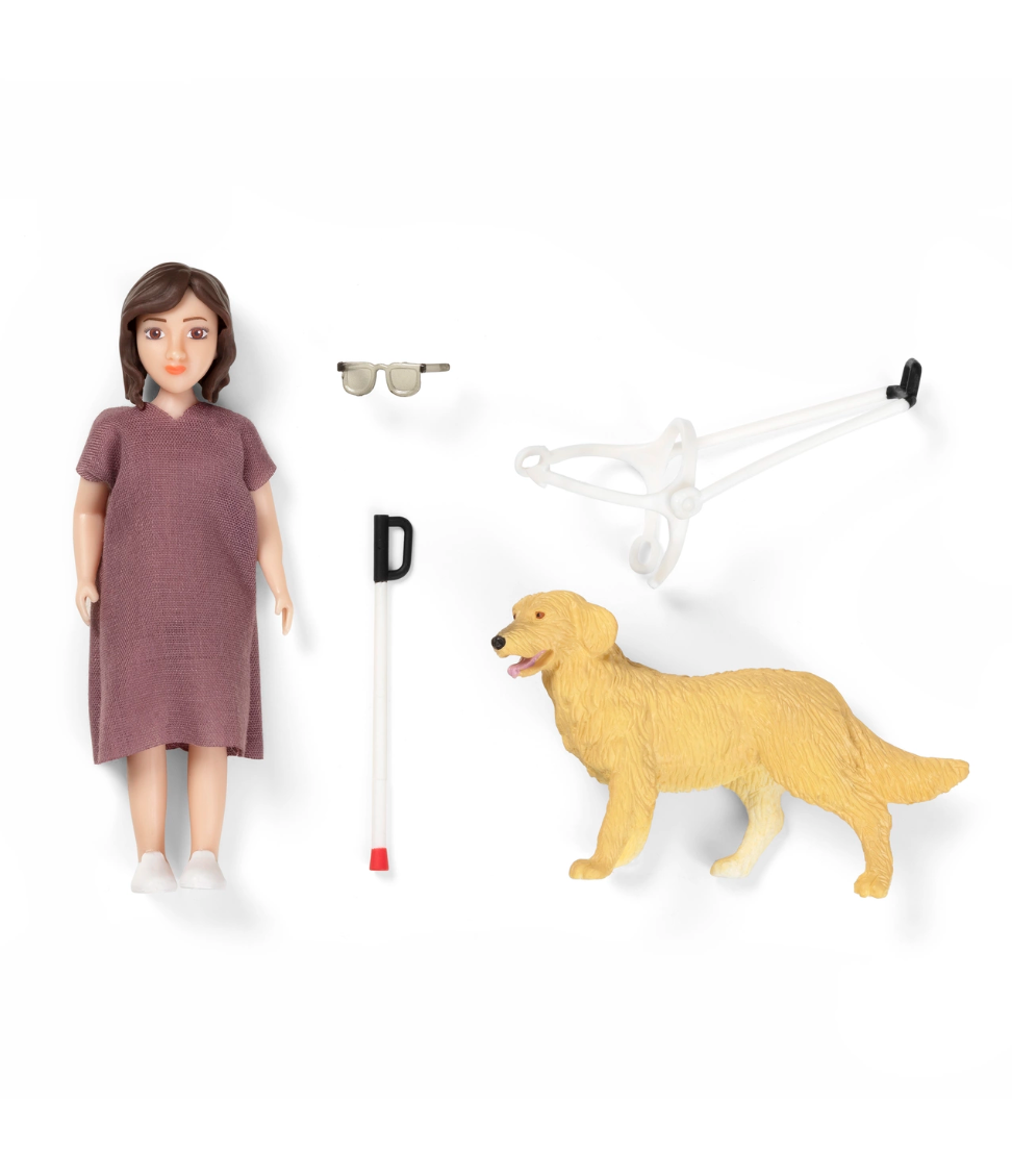 Dockhusdocka med blindkäpp & ledarhund från Lundby