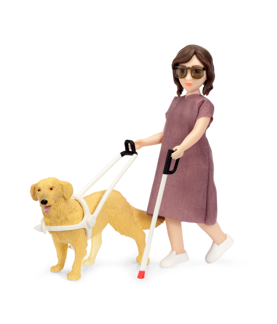 Dockhusdocka med blindkäpp & ledarhund från Lundby
