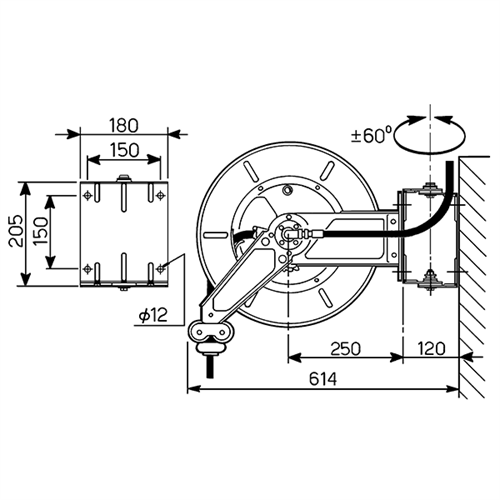 Slangupprullare hetvatten250bar 10mm 15m
