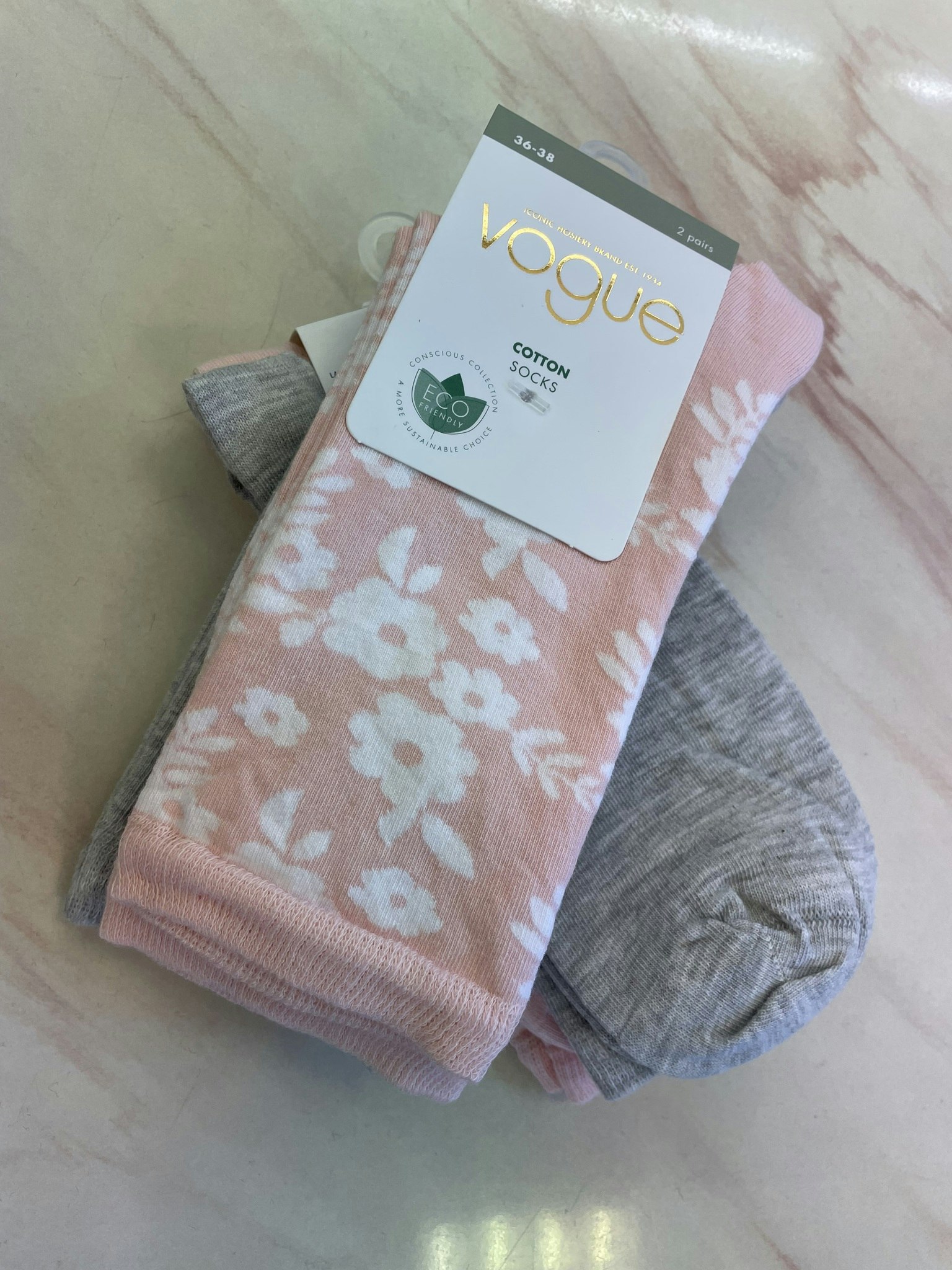Vogue bomull ankelsocka 2-pack 96387 / 6226 dusty pink/grå