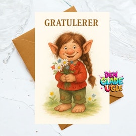 Trollkort – Gratulerer med blomster og varme smil