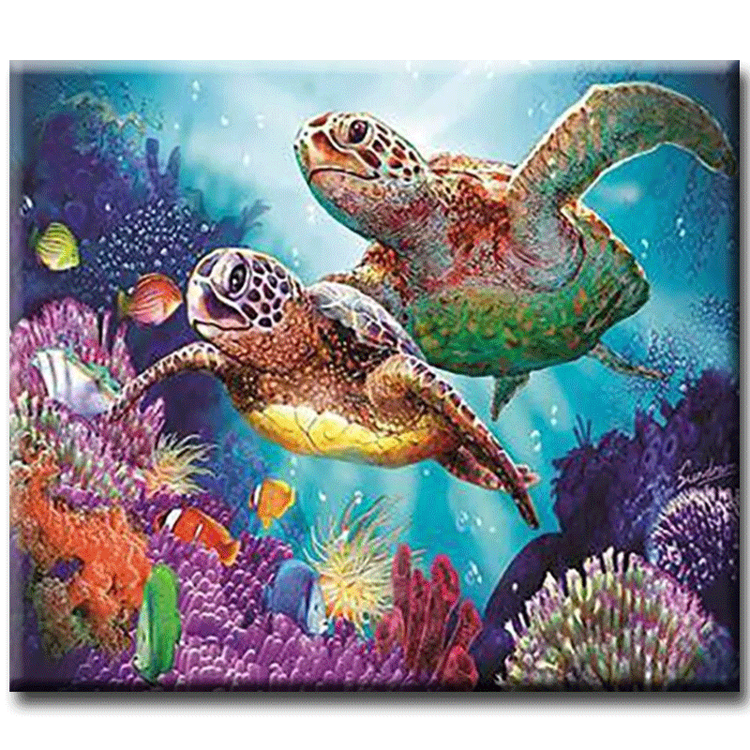 Diamanttavla (R) Ocean Turtles 40x50