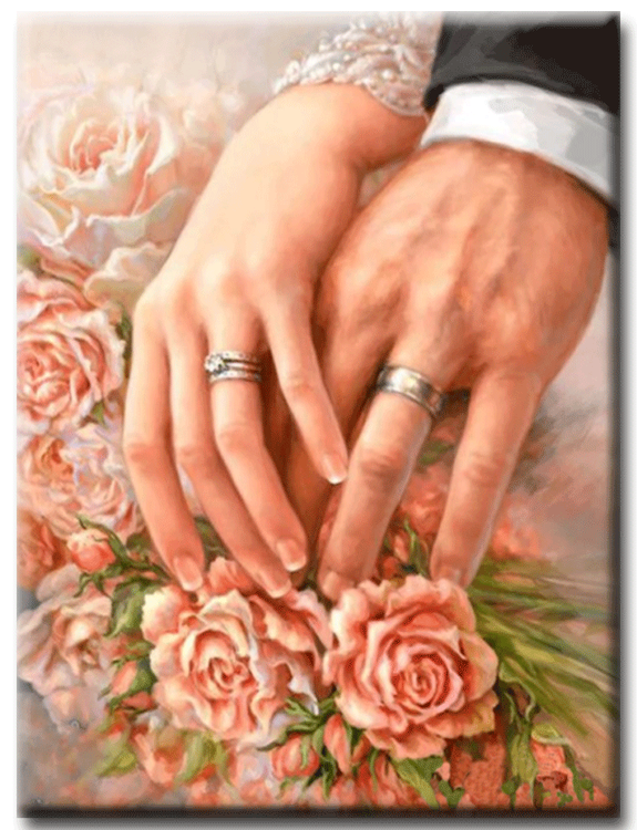 Diamanttavla Rose Hands Rings 40x50