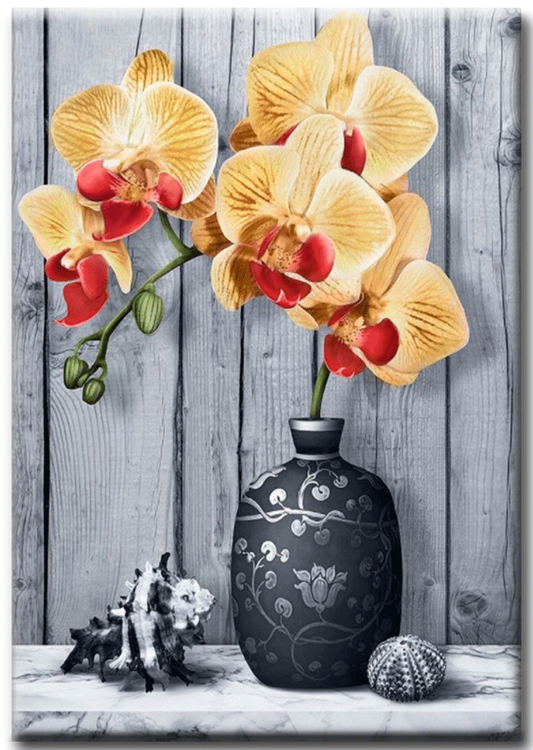 Diamanttavla (R) Yellow Orchid And Shell 40x50