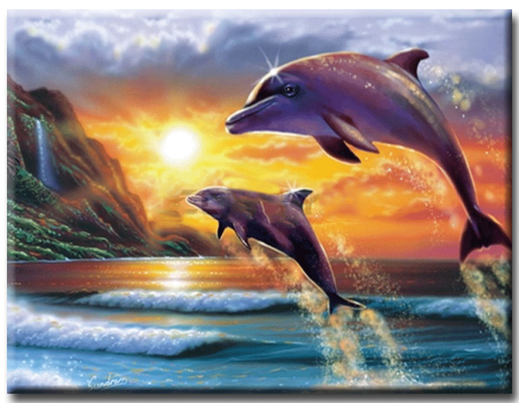 Diamanttavla Jumping Dolphins 40x50