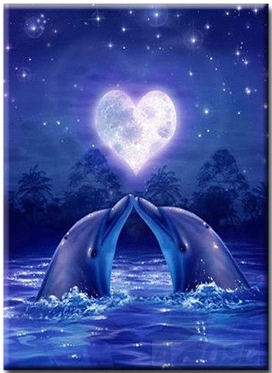 Diamanttavla (R) Dolphin Love 40x50
