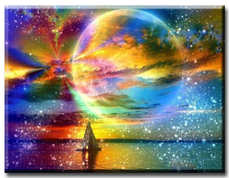 Diamanttavla Sailing In Colorful Moonlight 40x50