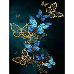 Diamanttavla (R) Golden And Blue Butterflies 40x50