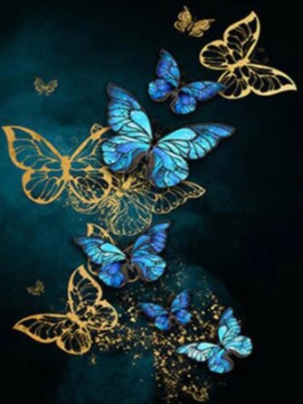 Diamanttavla (R) Golden And Blue Butterflies 40x50