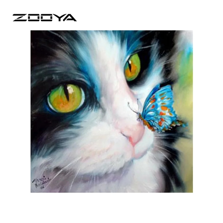 Diamanttavla (R) Cat And Butterfly 40x40