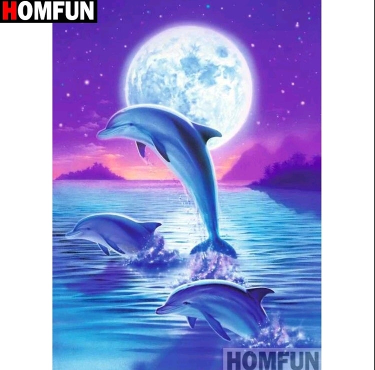 Diamanttavla Dolphin Big Moon 20x30