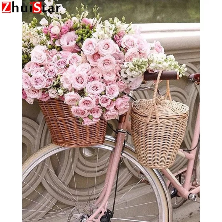 Diamanttavla Bicycle And Roses 40x50