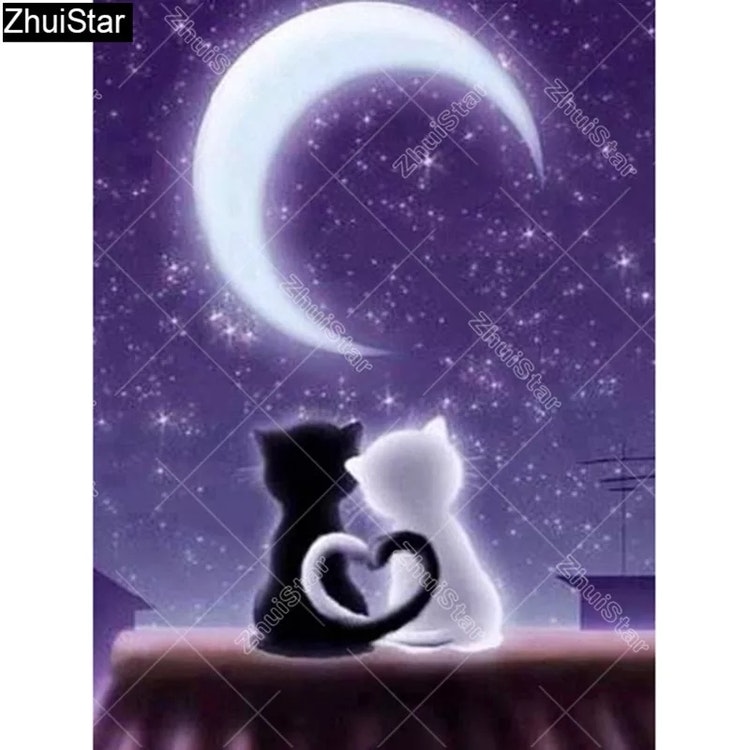 Diamanttavla Love Cats Moonlight 30x40