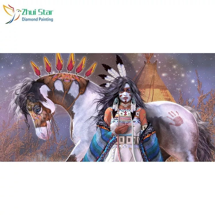 Diamanttavla  Indian Girl And Horse 40x80
