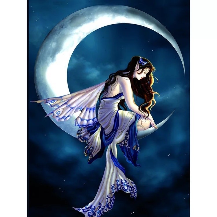Diamanttavla Butterfly Fairy On Moon