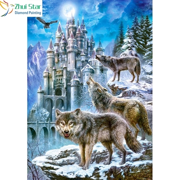 Diamanttavla Wolf And Castle 50x60