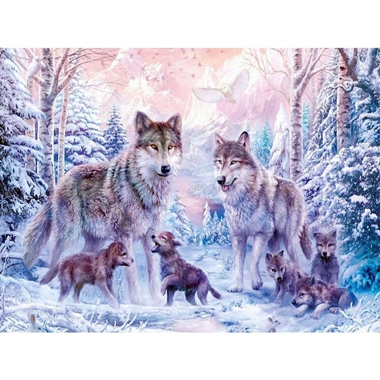 Diamanttavla Wolf Family 40x50