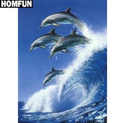Diamanttavla Dolphins Wave 40x50