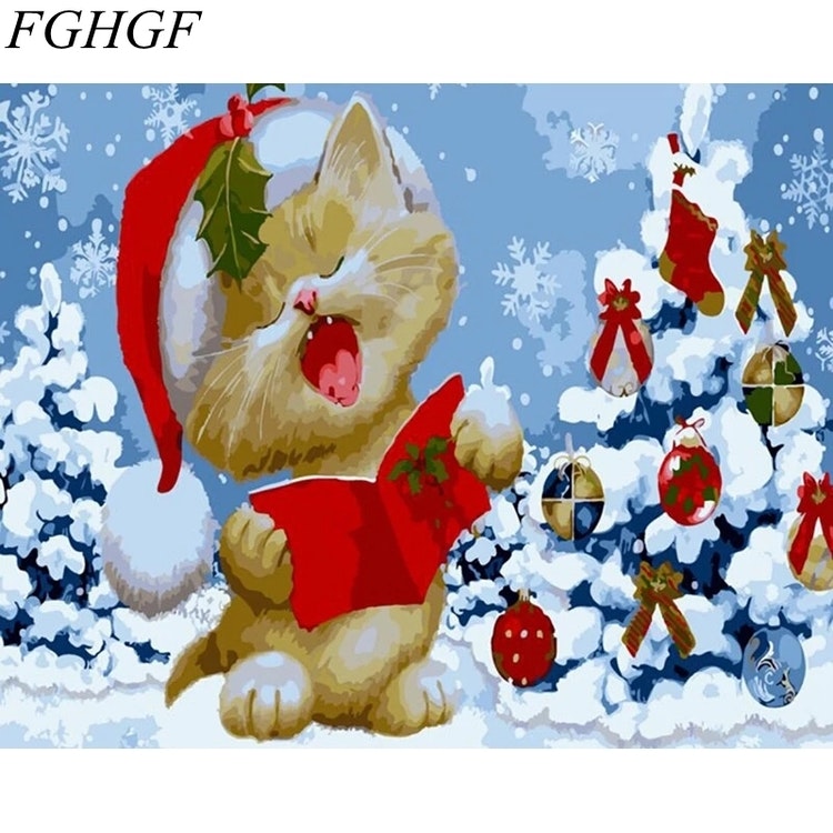 Paint By Numbers Singing Christmas Cat