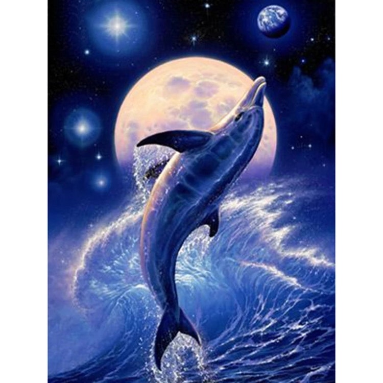 Diamanttavla ( R) Jumping Dolphin Moonlight 30x40